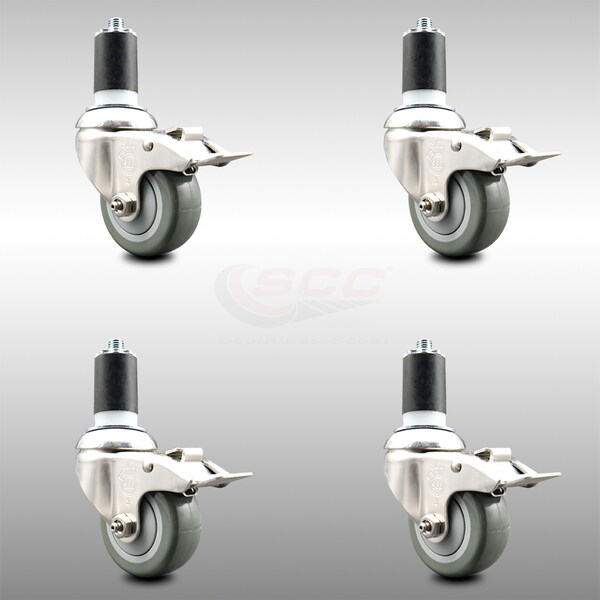 Service Caster 3.5 Inch 316SS Gray Poly Swivel 1-5/8 Inch Expanding Stem Caster Set Lock Brake SCC-SS316TTLEX20S3514-PPUB-158-4 - main